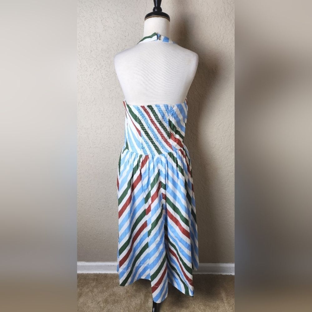 Maeve Anthropologie Halter Midi Sundress Striped Neutral Mot Size M - Picture 5 of 11
